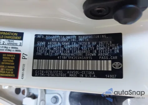 2014 Toyota Camry Se из США, поврежденный, VIN 4T1BF1FK2EU454915